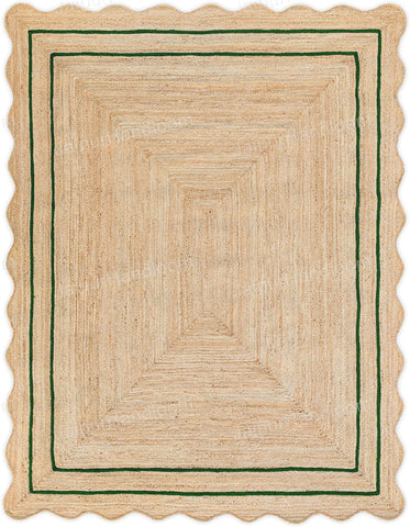 Green Scalloped Jute Rug Wavy Scalloped Rug Custom Size Rugs Hallway Rugs