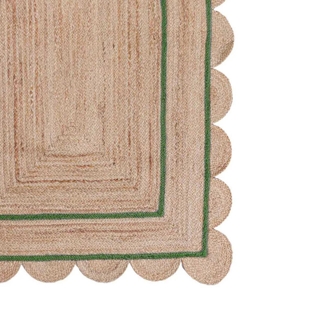 Green Scalloped Rug 7'x10' for Dining Room Sisal Jute Scalloped Runner