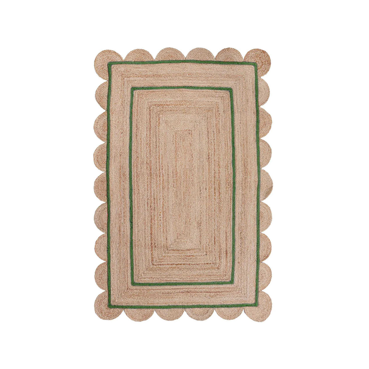 Green Scalloped Rug 7'x10' for Dining Room Sisal Jute Scalloped Runner for Hallway