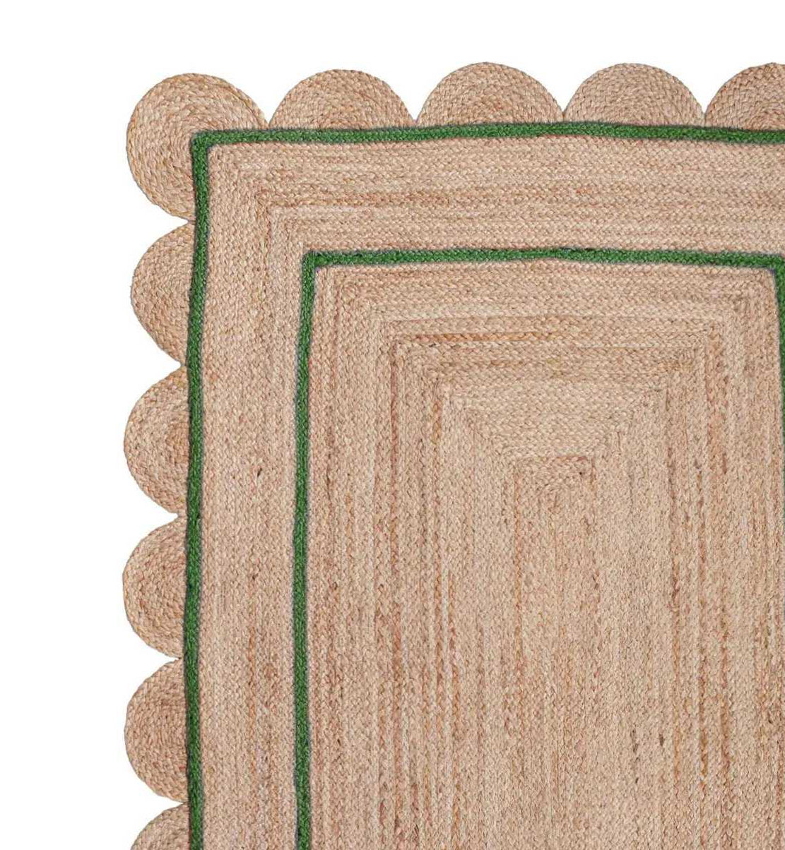Green Scalloped Rug 7'x10' for Dining Room Sisal Jute Scalloped Runner for Hallway