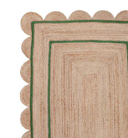 Green Scalloped Rug 7'x10' for Dining Room Sisal Jute Scalloped Runner for Hallway