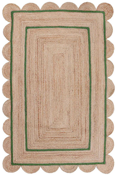 Green Scalloped Rug 7'x10' for Dining Room Sisal Jute Scalloped Runner for Hallway