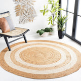 Hand woven Farmhouse Jute Area Rug Round off White Braided Reversible Rug