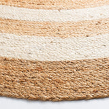 Hand woven Farmhouse Jute Area Rug Round off White and Beige Braided Reversible Rug