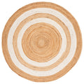 Hand woven Farmhouse Jute Area Rug Round off White Braided Reversible Rug