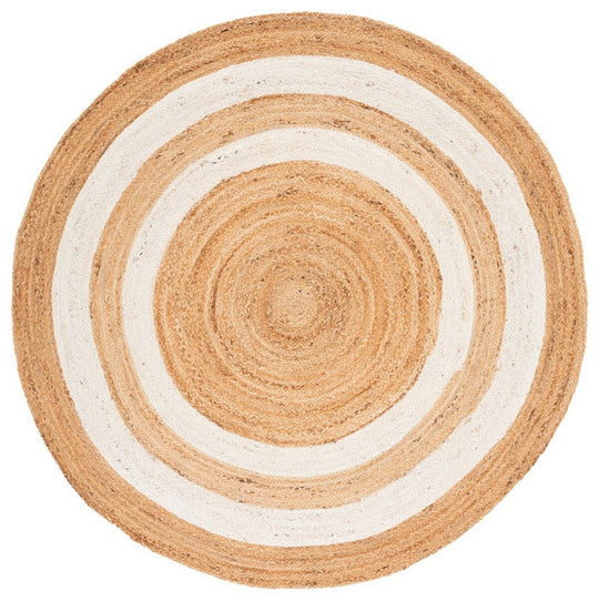 Hand woven Farmhouse Jute Area Rug Round off White Braided Reversible Rug