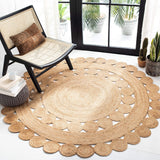 Handwoven Jute Area Rug Round Natural Rustic Beige Braided Reversible Rug