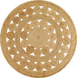 Handwoven Jute Area Rug Round Natural Rustic Beige Braided Reversible Rug