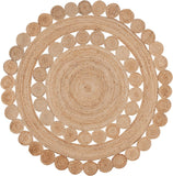 Handwoven Jute Area Rug Round Natural Rustic Beige Braided Reversible Rug