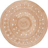 Handwoven Jute Area Rug Round Natural Rustic Beige Braided Reversible Rug