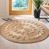 Handwoven Jute Area Rug Round Natural Rustic Beige Braided Reversible Rug