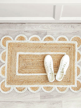 Handwoven Jute Doormat 2'X3' Jute Scalloped Edge Rugs 5X8 Bathroom Runner