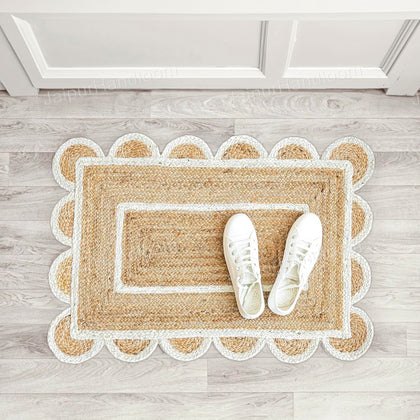 Handwoven Jute Doormat 2'X3' Jute Scalloped Edge Rugs 5X8 Bathroom Runner