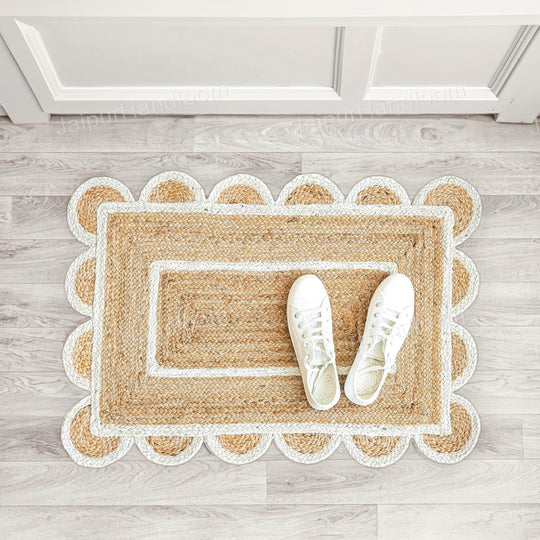 Handwoven Jute Doormat 2'X3' Jute Scalloped Edge Rugs 5X8 Bathroom Runner