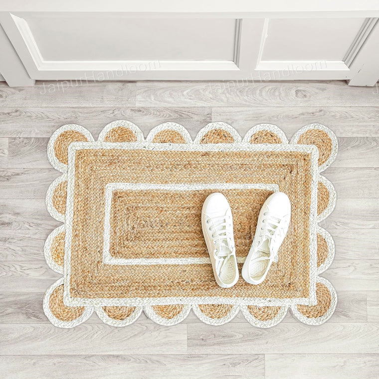 Handwoven Jute Doormat 2'X3' Jute Scalloped Edge Rugs 5X8 Bathroom Runner