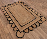 Handwoven Jute Doormat 2'x3' Scalloped Jute Rug for Living Room 10'x14'