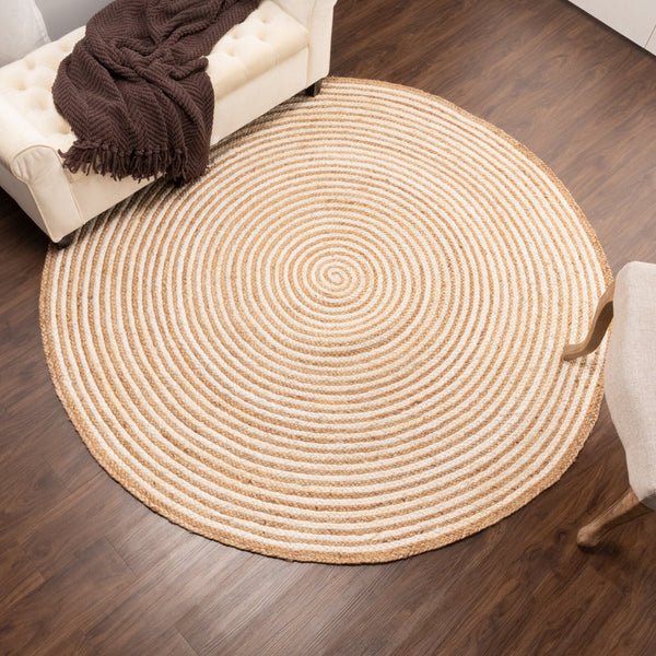 Handwoven Jute Round Rug 8' for Dining Table Braided Round Area Rug 5'x5'