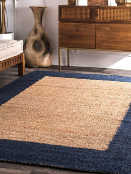 Hemp Area Rug Navy Blue Rug Bordered Rug Jute Area Rug Scandinavian Rugs