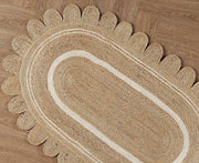 Hemp Jute Oval Rug for Dining Room Scalloped Pattern Oval Rug Braided Doormat