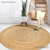 Hemp Jute Round Rug for Dining Table Braided Round Rug for Entry Door