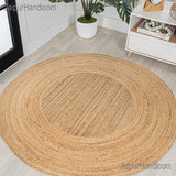 Hemp Jute Round Rug for Dining Table Braided Round Rug for Entry Door