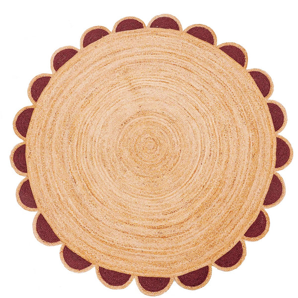 Hemp Jute Round Rug for Dining Table Round Scalloped Rug for Entry Door