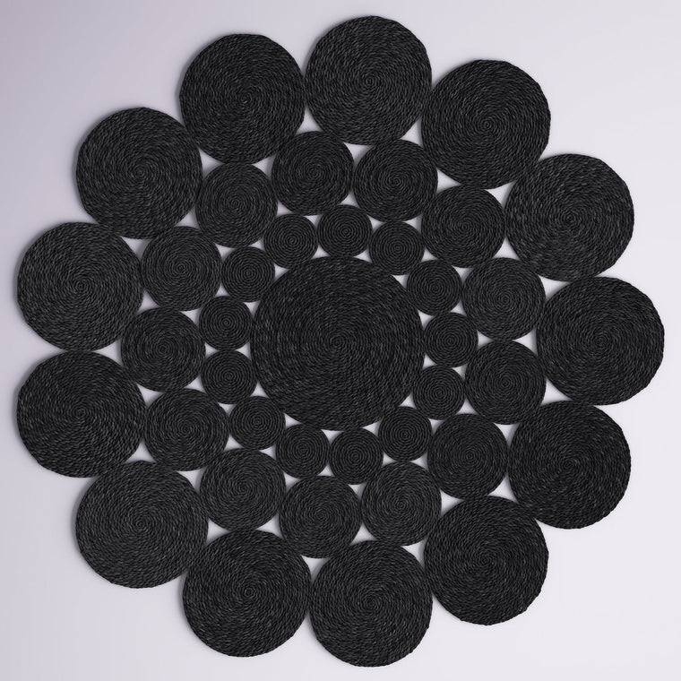 Hemp Jute Round Scandinavian Rug 8' for Living Room Black Jute Round Rug 5'