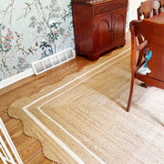 Hemp Jute Rug Runner 8'x10' Wavy Border Jute Rug 8'x8' for Dining Room
