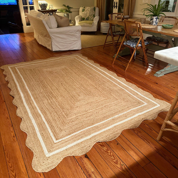 Hemp Jute Rug Runner 8'x10' Wavy Border Jute Rug 8'x8' for Dining Room