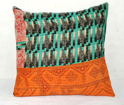 Indian Style Organic Kantha Pillows 24" Boho Decorative Pillows For Sofa