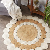 Ivory off white Braided Jute Round Area Rug For Farmhouse, living room, dining room