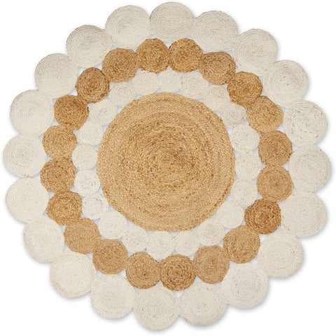 Ivory off white Braided Jute Round Area Rug For Farmhouse, living room, dining room