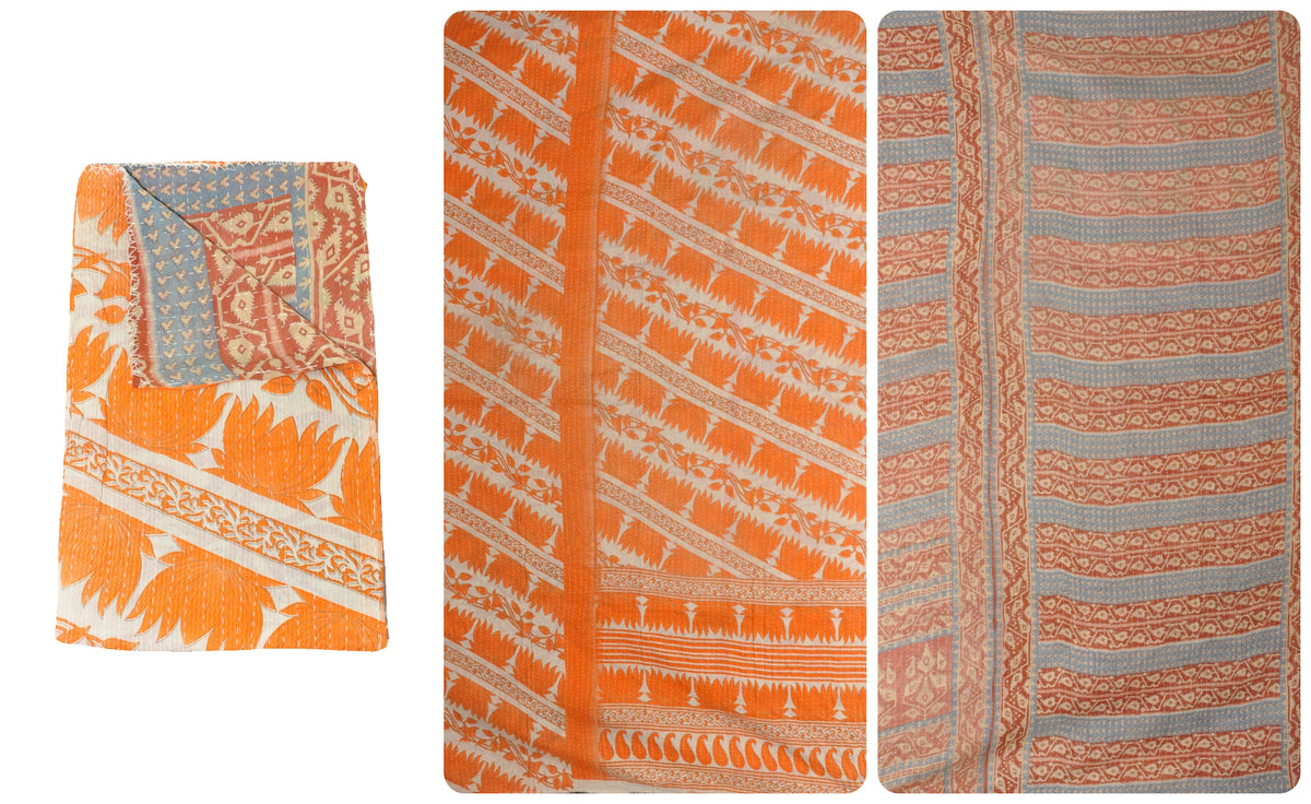 vintage sari twin kantha bed cover