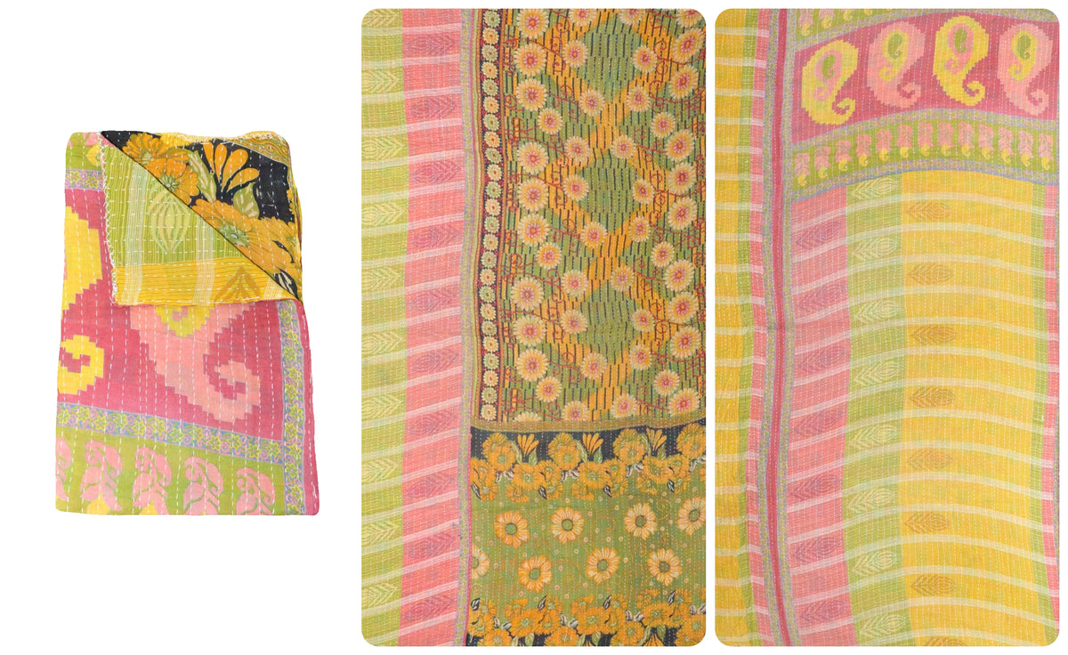 hand stitched twin size kantha bedding