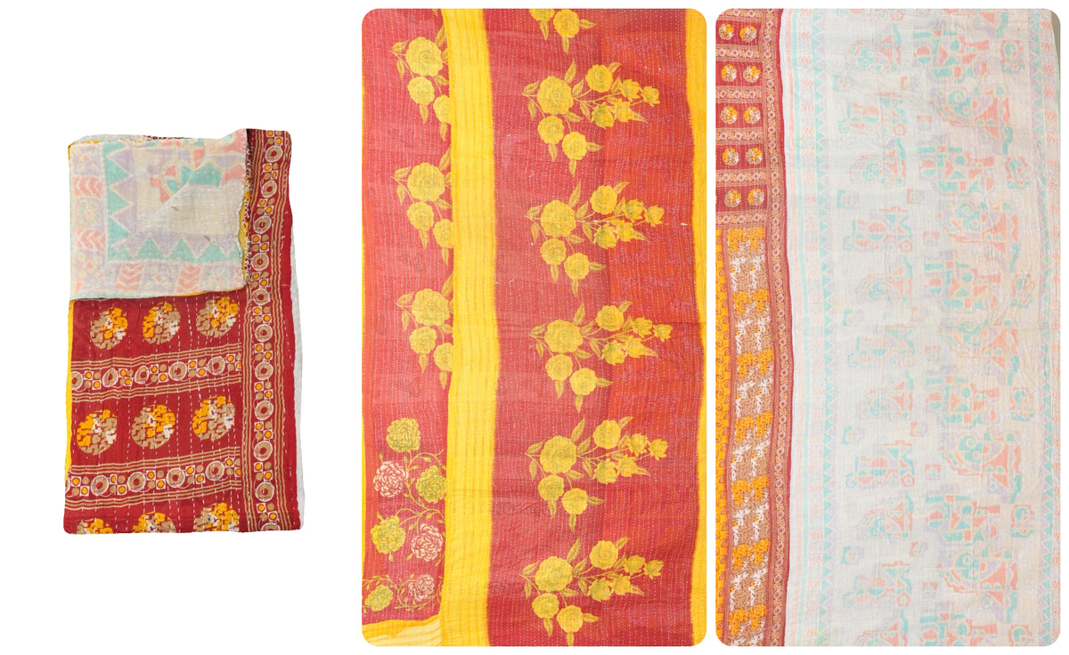 applique cotton sari kantha throw