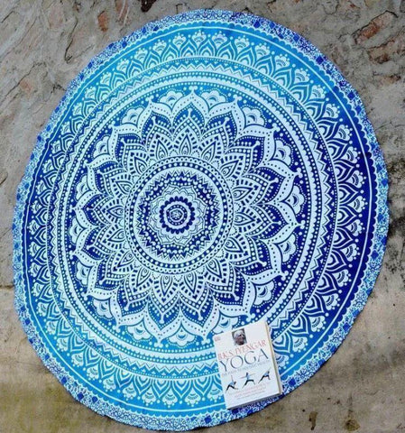 Jaipur Handloom Round Beach Tapestry Hippie/Boho Mandala Beach Blanket/Indian Cotton Throw Bohemian Round Table Cloth Mandala Decor/Yoga Mat Meditation Picnic Rugs Circle (Turquoise Blue, Round 70")-Jaipur Handloom