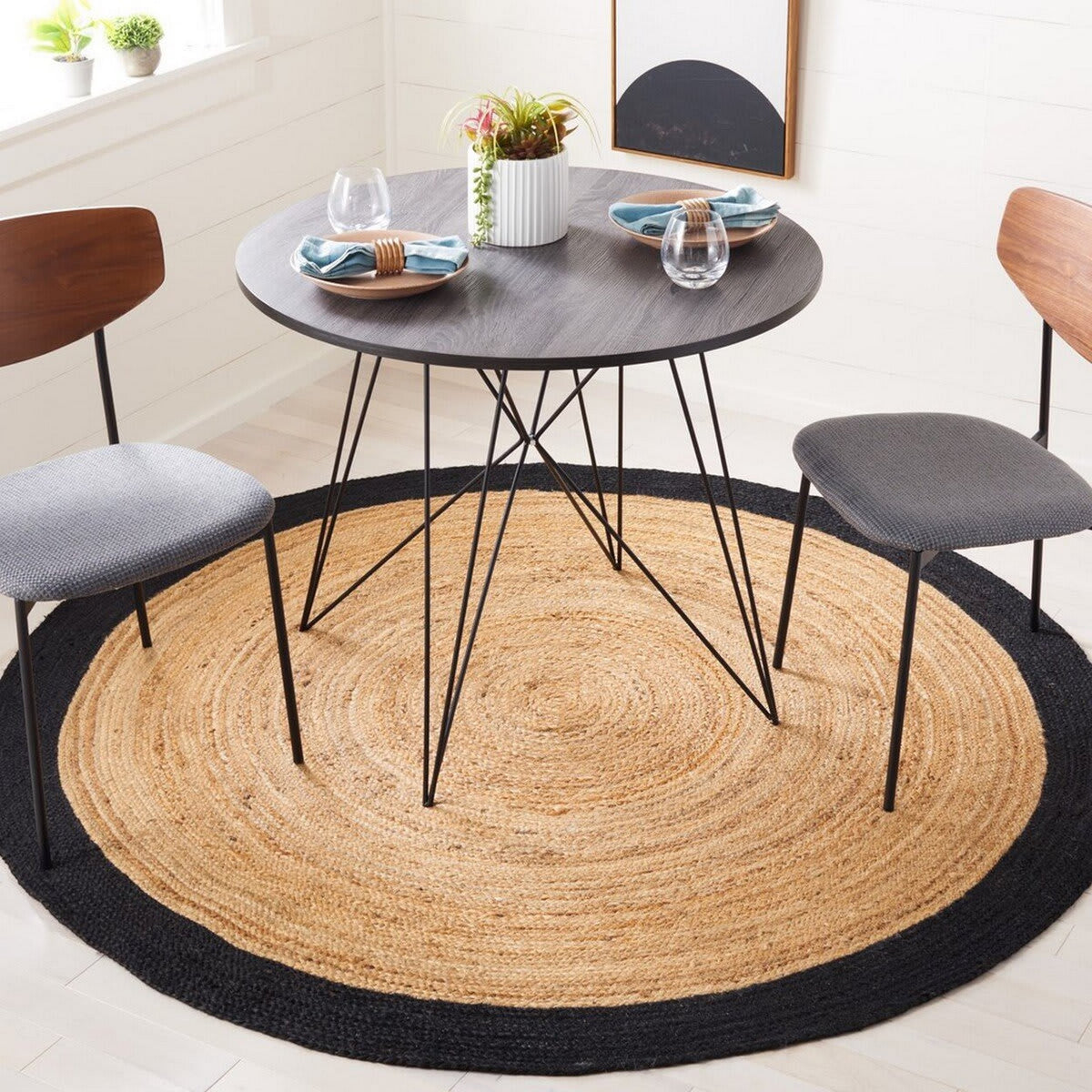 Jute Round Area Rug | Natural Jute Rug Round Braided Farmhouse Reversible Rugs