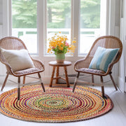 Jute Round Geometric Area Rug Multi chindi round rug Rag Rug