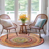 Jute Round Geometric Area Rug Multi chindi round rug Rag Rug