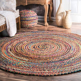 Jute Round Geometric Area Rug Multi chindi round rug Rag Rug