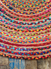 Jute Round Geometric Area Rug Multi chindi round rug Rag Rug