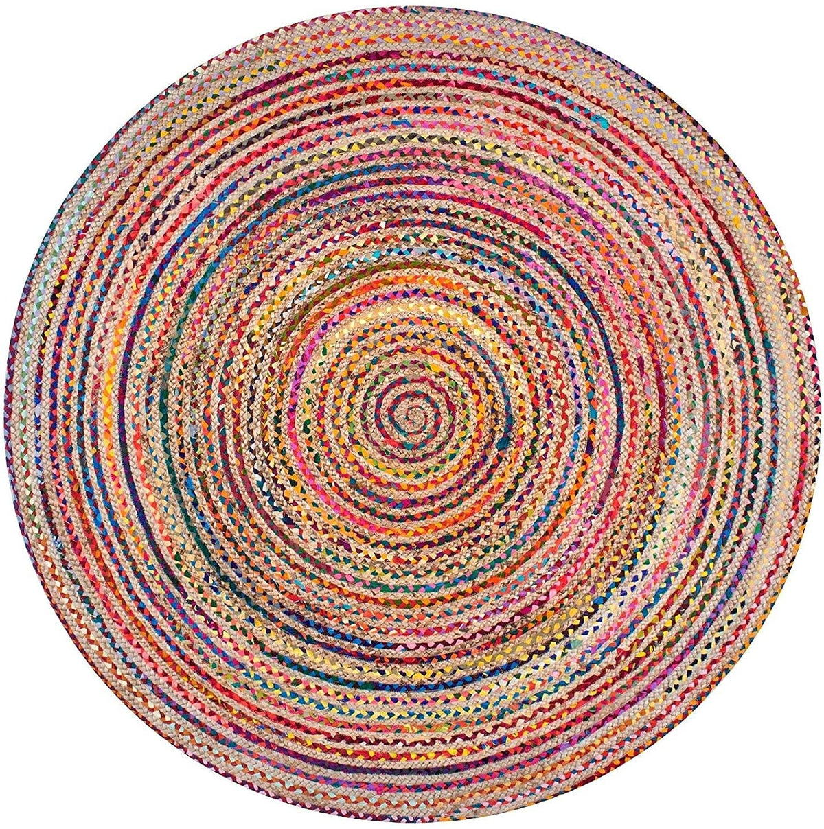 Jute Round Geometric Area Rug Multi chindi round rug Rag Rug