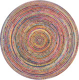 Jute Round Geometric Area Rug Multi chindi round rug Rag Rug