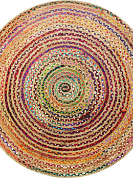 Jute Round Geometric Area Rug Multi chindi round rug Rag Rug
