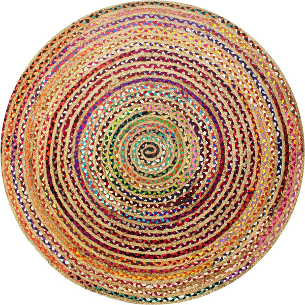 Jute Round Geometric Area Rug Multi chindi round rug Rag Rug