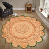 Jute Scallop Round Rug, Scalloped Edge Rug Braided Boho Circular Handmade Area Rugs