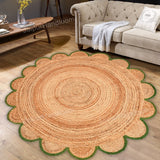 Jute Scallop Round Rug, Scalloped Edge Rug Braided Boho Circular Handmade Area Rugs