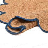 Jute Scallop Round Rug, Scalloped Edge Rug Braided Boho Circular Handmade Area Rugs