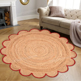 Jute Scallop Round Rug, Scalloped Edge Rug Braided Boho Circular Handmade Area Rugs