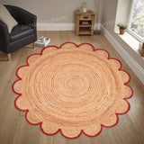 Jute Scallop Round Rug, Scalloped Edge Rug Braided Boho Circular Handmade Area Rugs